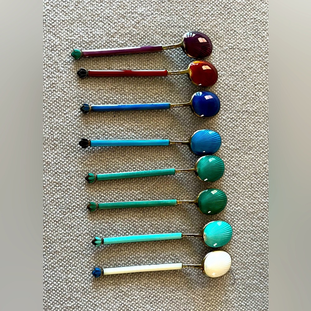 8 Vintage/Rare David Andersen (Norway) Silver Coffee Spoons